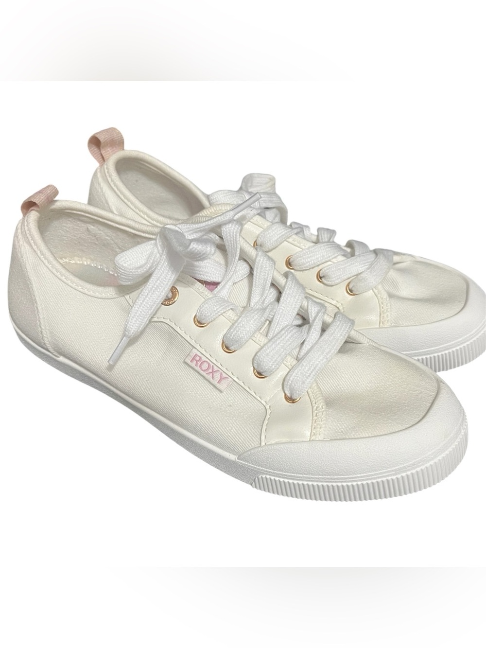 Roxy Women's White Canvas Sneakers with Soft Pink Accents